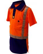 Caution Hi-Vis Childrens Microfibre Polo - Orange/Navy