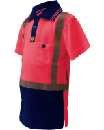 Caution Hi-Vis Childrens Microfibre Polo - Pink/Navy