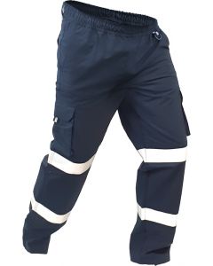 Caution Polycotton Ripstop Elastic Waist Biomotion Taped Cargo Trousers - Navy